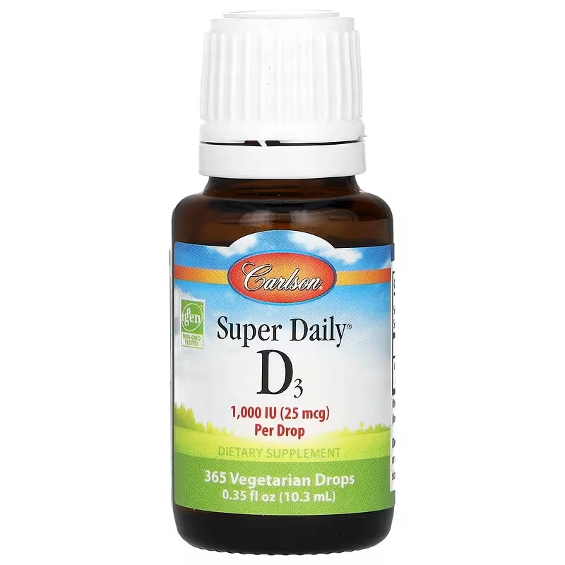 Carlson, Super Daily® D3, 25 mcg (1000 ME), 10,3 ml (0,35 suyuq unsiya) (01270) O'zbekistonda