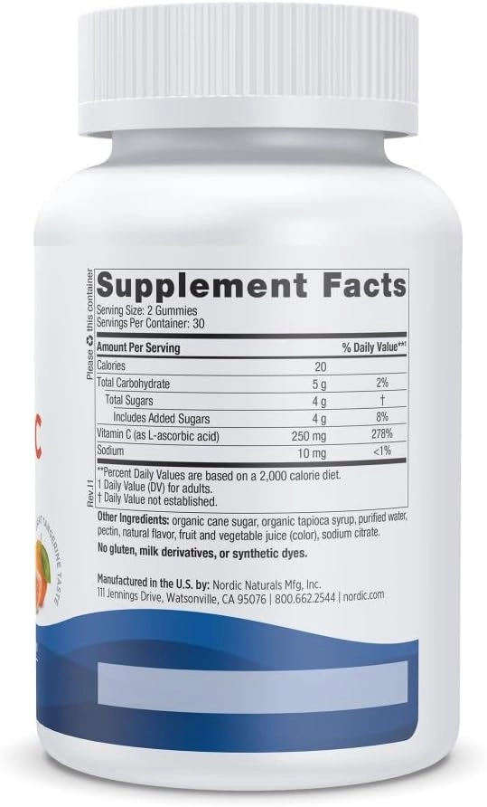 Nordic Naturals Vitamin C Gummies жевательный витамин C 250 мг, мандарин, 60 жевательных конфет (30160) недорого