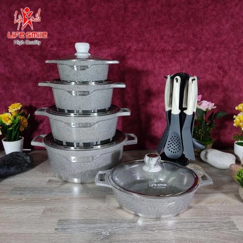 Набор кухонной посуды Lifesmile 17 предметов (серый, тёмно-серый, бардо) в Узбекистане