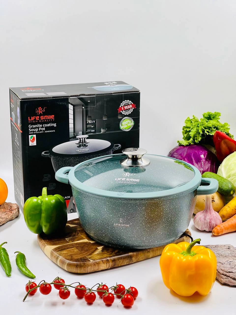 Казан  со стеклянной крышкой Life Smile 16см 1,5л, Mint в Узбекистане