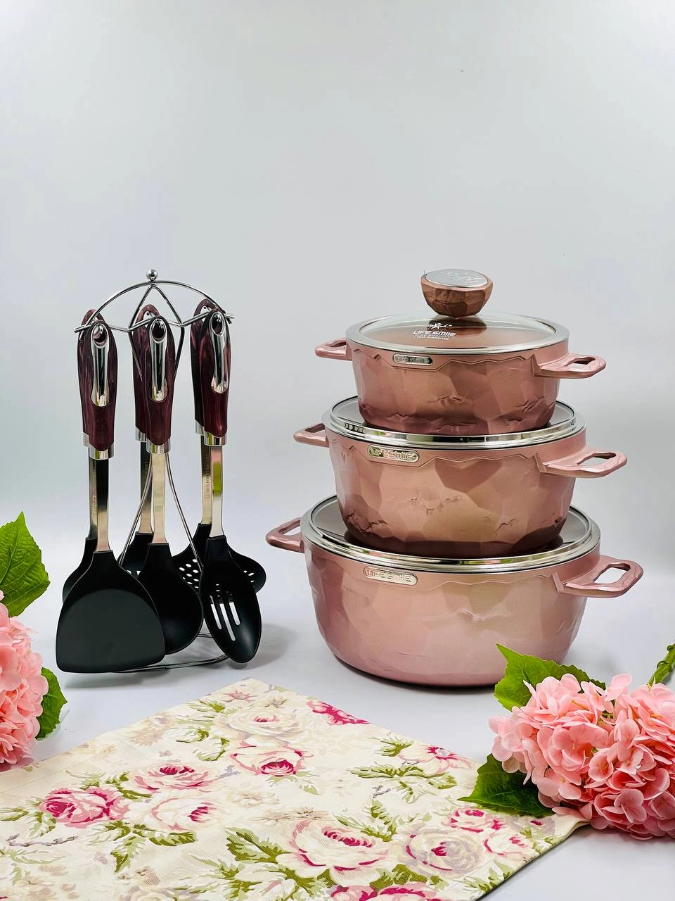 Life Smile uchtalik qozonlar to'plami  STA-3 terakota rangi (pushti jigarrang) sotib olish