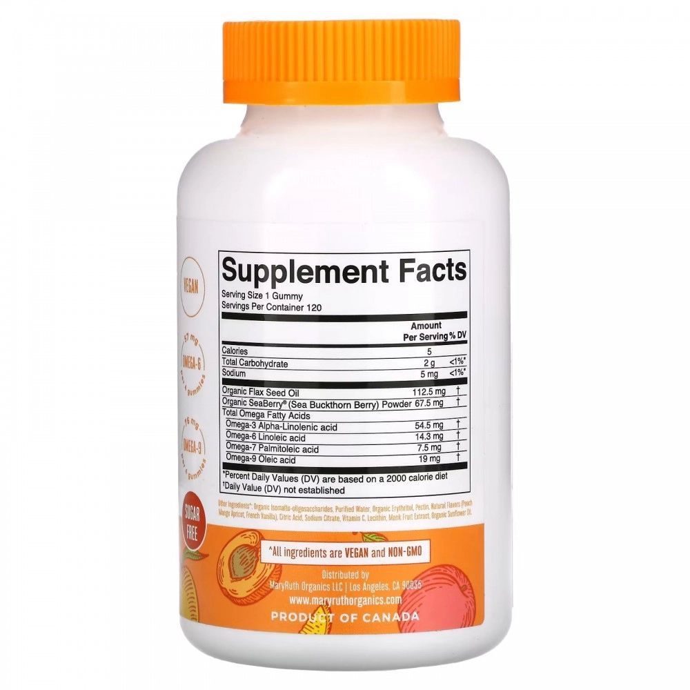 MaryRuth Organics Омега 3-6-7-9, Персик-Манго-Абрикос, 120 жевательных таблеток (00806) недорого