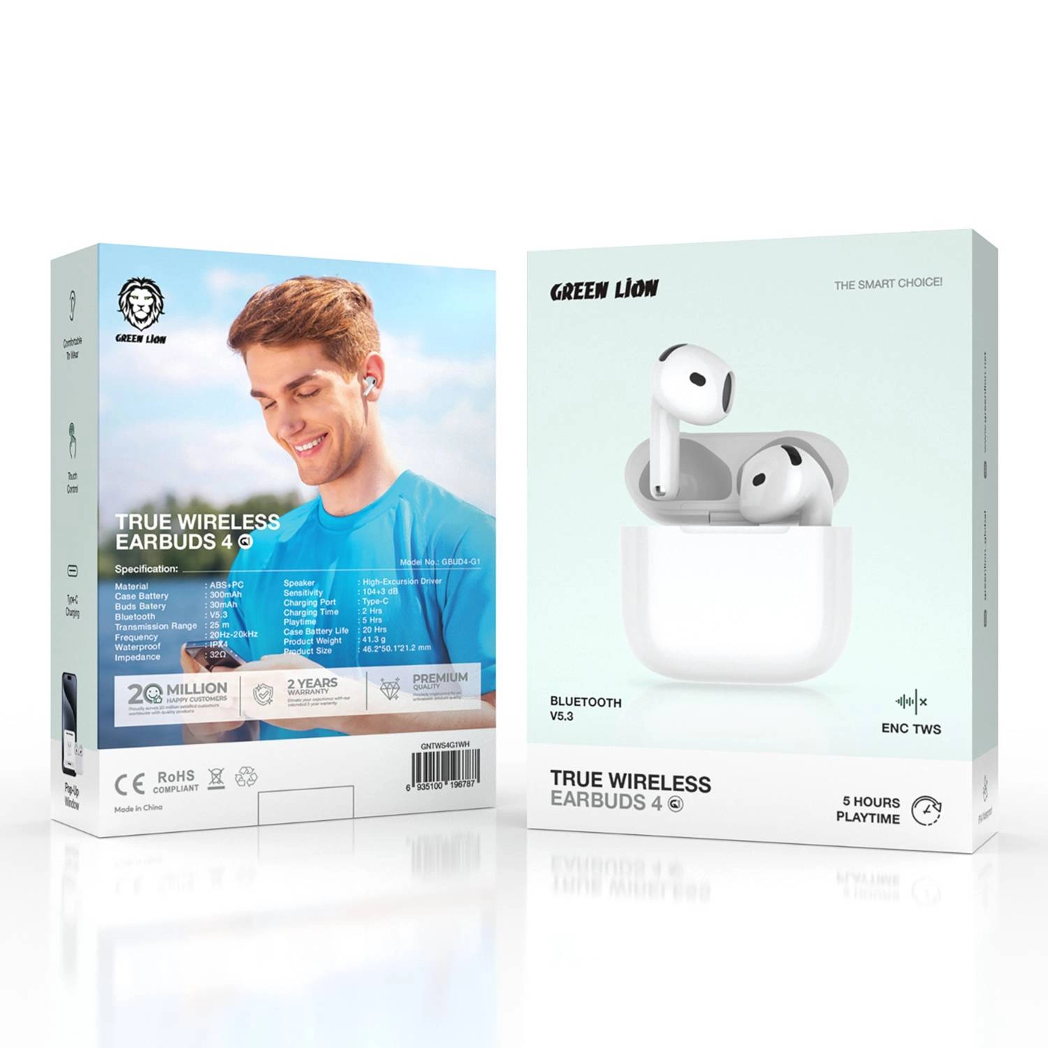 Беспроводные наушники Green Lion Earbuds 4 G1, White в Узбекистане