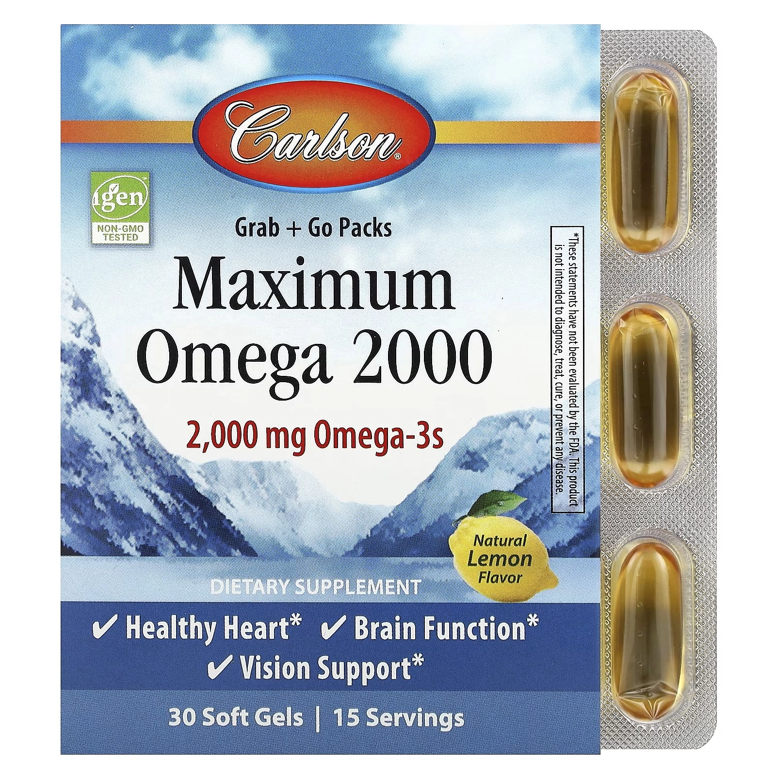 Carlson, Maximum Omega 2000, омега с натуральным лимонным вкусом, 2000 мг, 30 капсул (1000 мг в 1 капсуле (60020) - фото №2 Carlson, Maximum Omega 2000, омега с натуральным лимонным вкусом, 2000 мг, 30 капсул (1000 мг в 1 капсуле (60020) купить