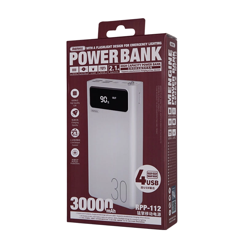 Внешний аккумулятор Remax Power Bank RPP-112 30000mAh 4USB, White купить