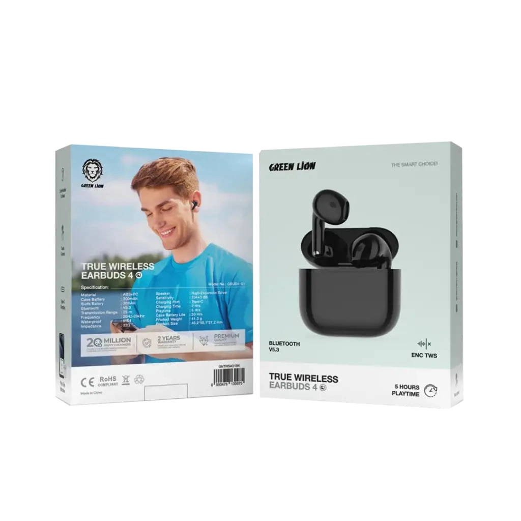 Green Lion True Wireless Earbuds 4 G1 qora simsiz quloqchini arzon