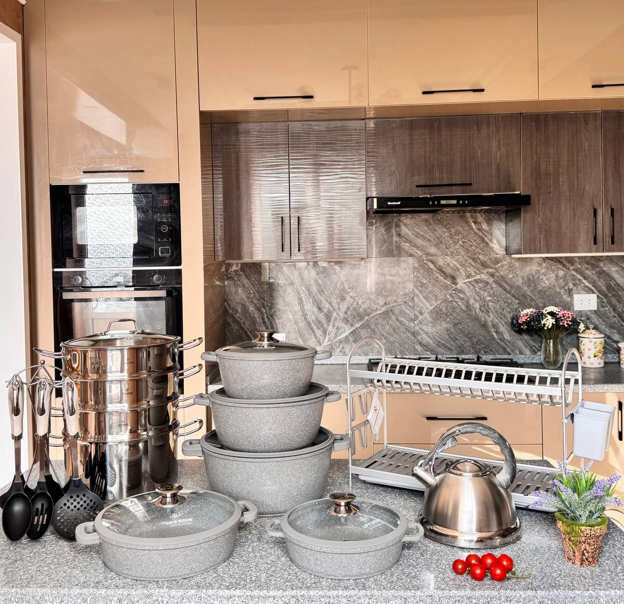 Набор кастрюль и кухонных принадлежностей Life Smile Granit, LIFEP7 Grey недорого