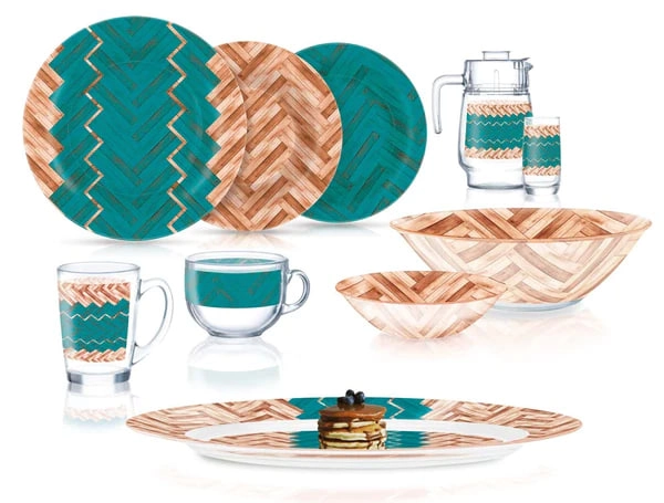 Luminarc Woodie Turquoise stol servizi, 46 ta buyum, 6 odam uchun sotib olish