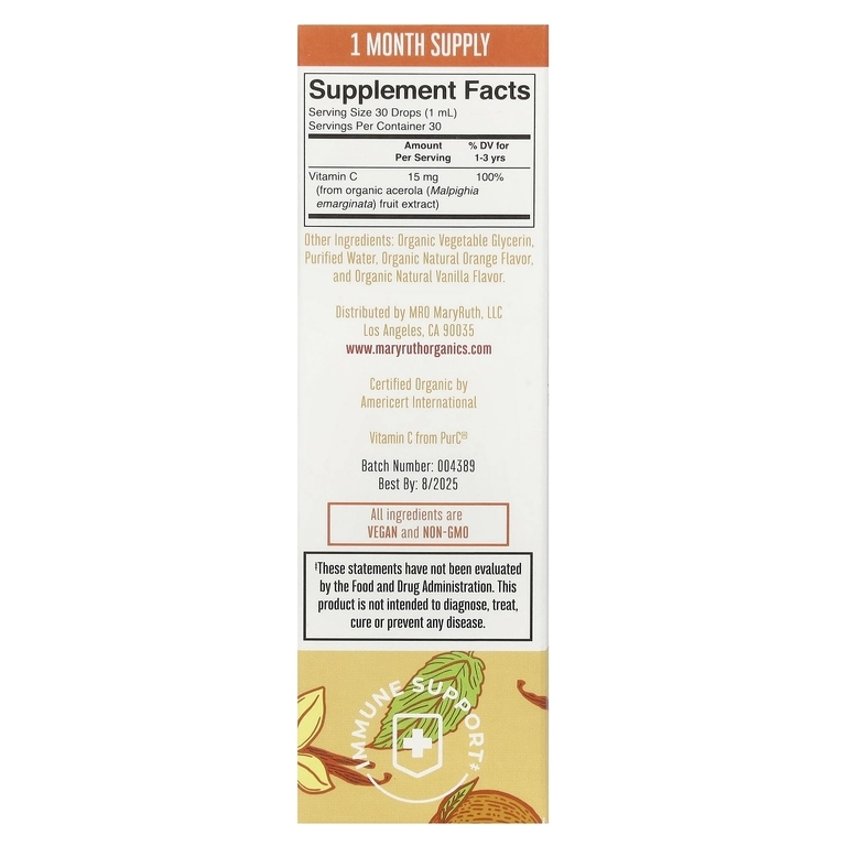 MaryRuth&rsquo;s Bolalar uchun suyuq C vitamini tomchilari, apelsin-vanil, 30 ml (47131) arzon