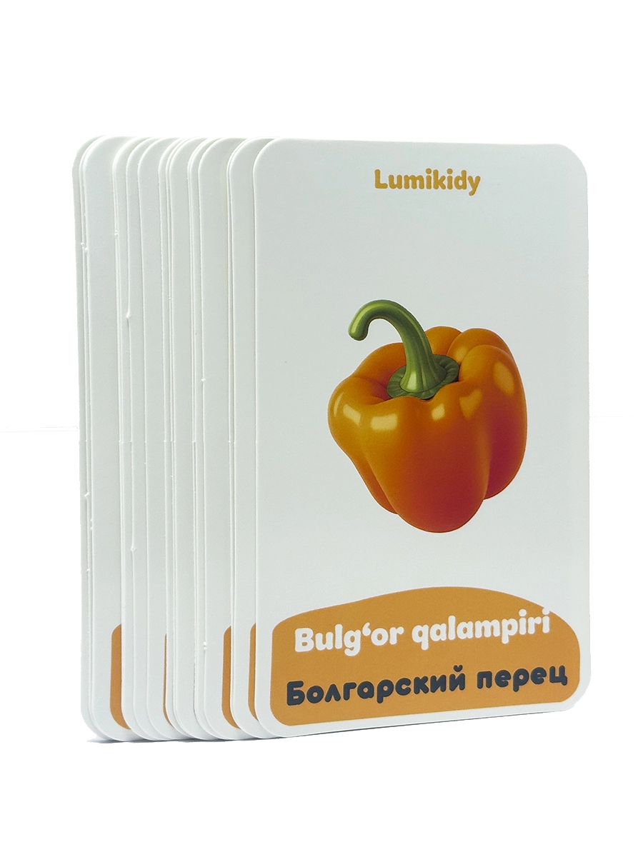 Bolalar rivojlanishi uchun kartochkalar: Sabzavotlar- Овощи (rus tilida) onlayn