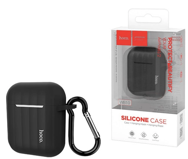Силиконовый чехол Hoco Silicone Case WB10 для Airpods 1/2, чёрный в Узбекистане