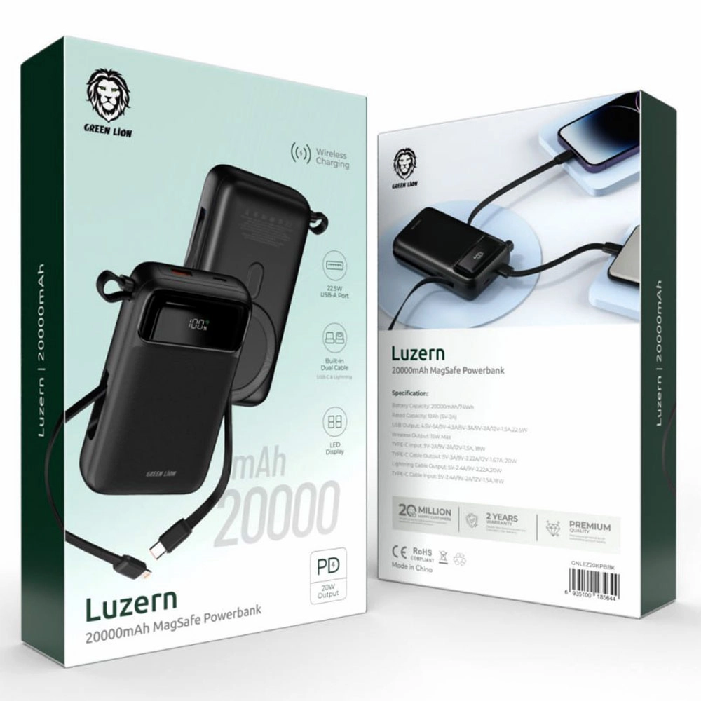 Внешний аккумулятор Green Lion MagSafe Luzern 20000mAh чёрный недорого