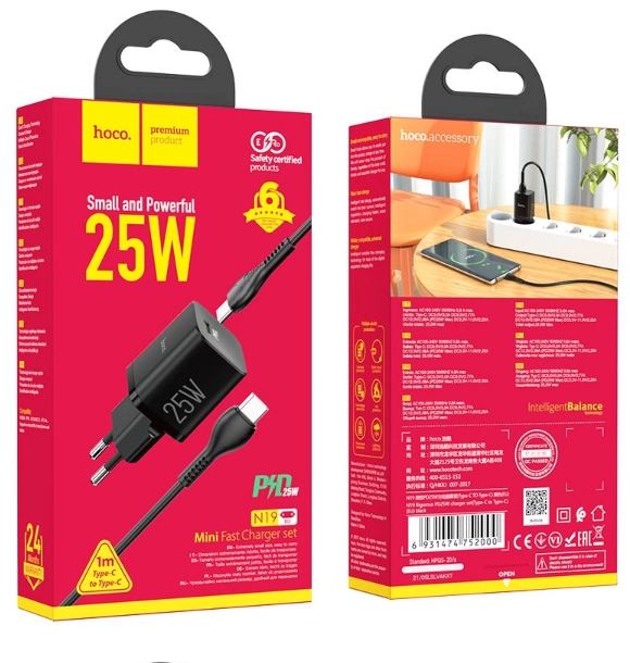 Зарядное устройство Hoco N19 Type-C to Type-C черный в Узбекистане