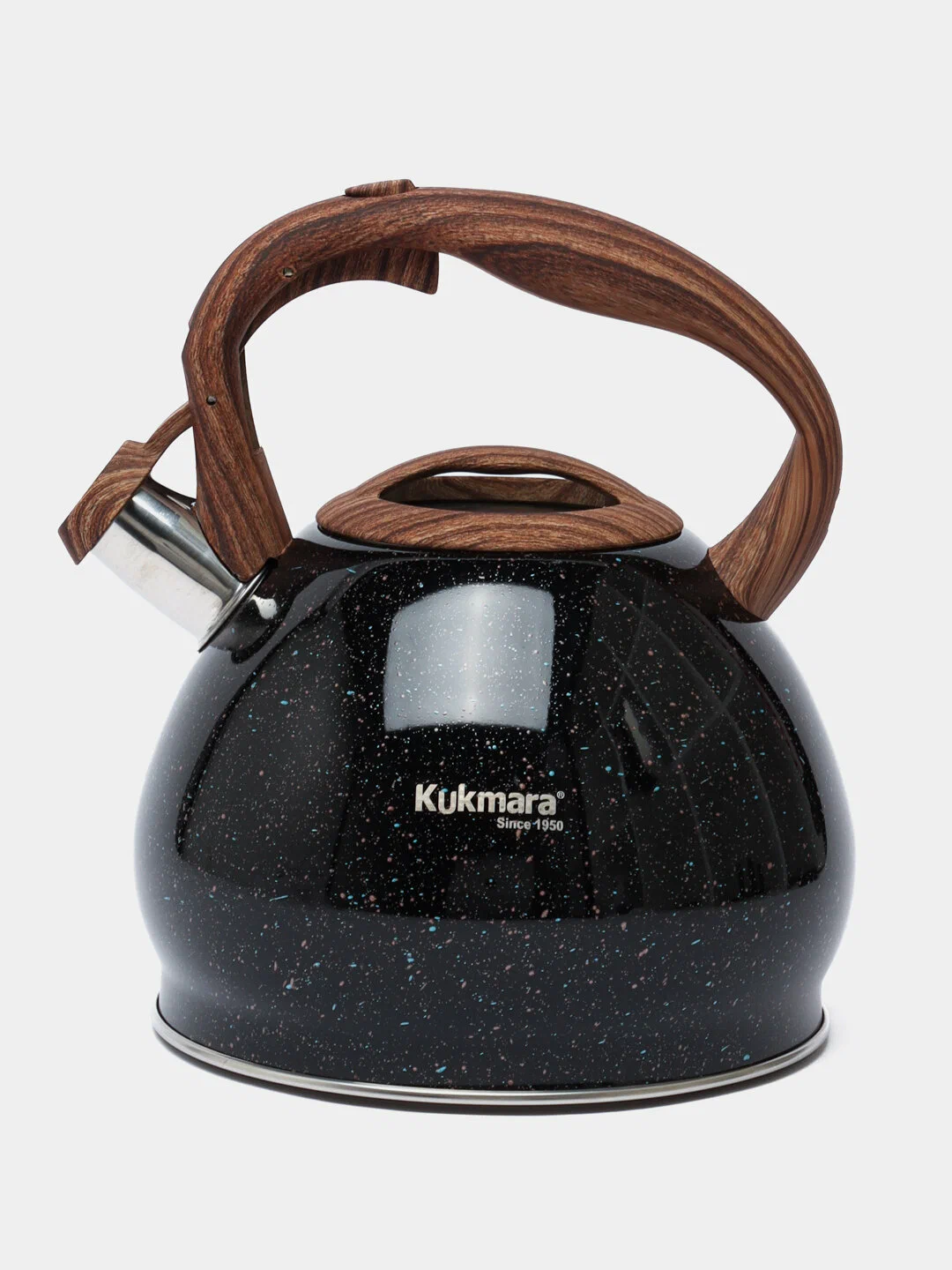 Чайник Kukmara из нержавеющей стали 3,4 л, с деревянной ручкой со свистком, Гранит,чёрный (kuk-07/3103   kuk-07/3103555) купить