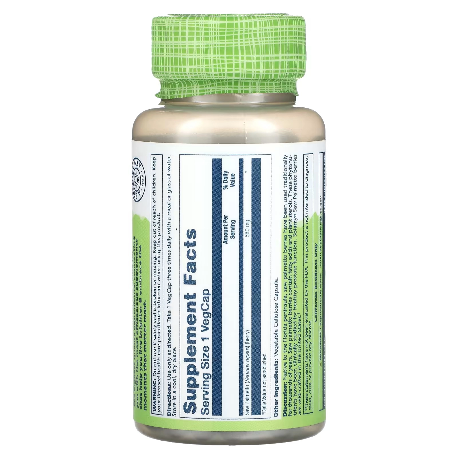 Solaray, True Herbs Saw Palmetto, 580 mg, 50 vegetarian kapsulalari (01549) - rasm №3 Solaray, True Herbs Saw Palmetto, 580 mg, 50 vegetarian kapsulalari (01549) arzon