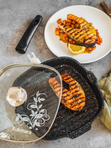 280x280 mm kvadrat shaklli, shisha qopqoqli Kukmara tova-grili (qoramtir, qahva rangli) arzon