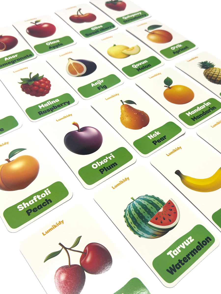 Bolalar rivojlanishi uchun kartochkalar: Mevalar - Fruits (ingliz tilida) narxi