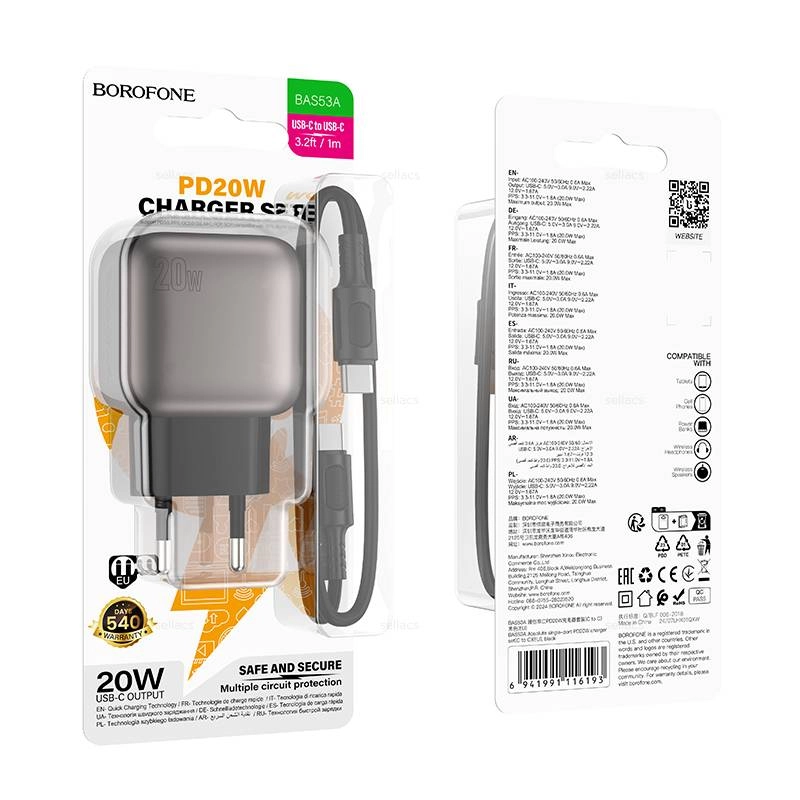 Зарядное устройство Borofone BAS53A Type-C PD20W - фото №6 Зарядное устройство Borofone BAS53A Type-C PD20W рассрочка