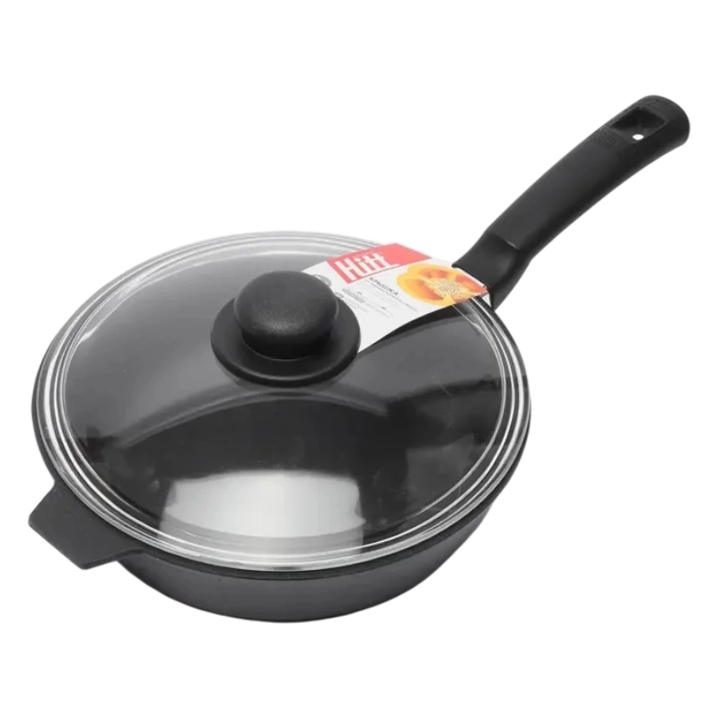 Сковорода Камская Посуда б4062 чугунная 240х60 с бакелитовой ручкой со стеклянной крышкой купить