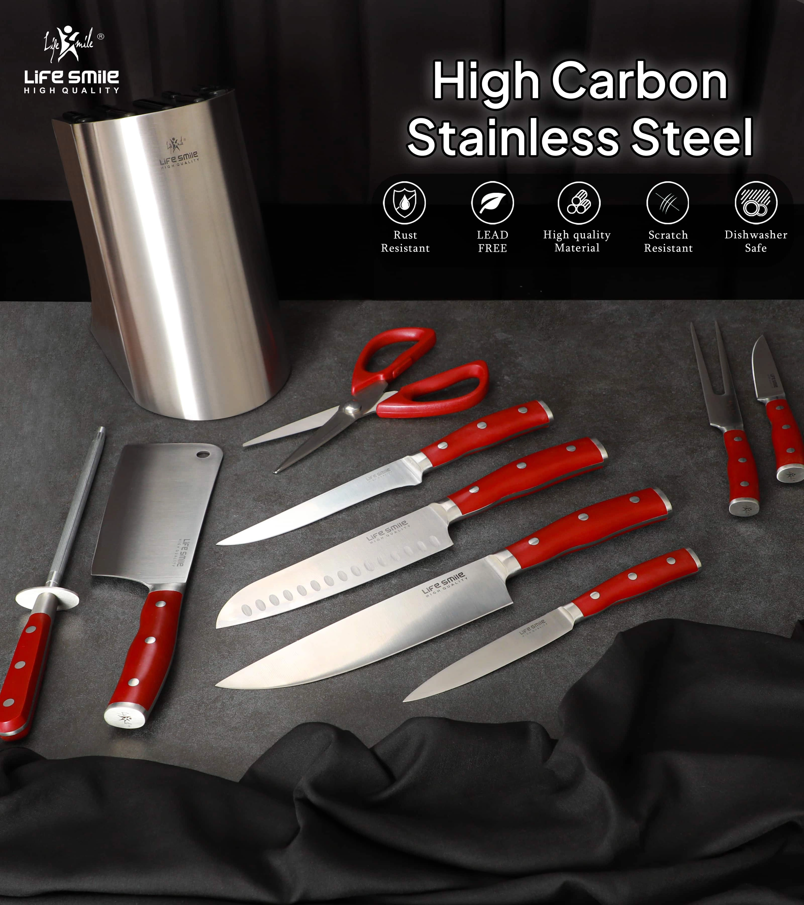 Life Smiledan zanglamaydigan pichoqlar to'plami  (10 buyumli) arzon