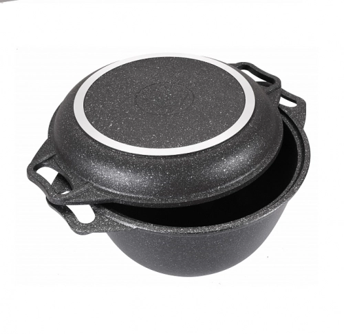 Казан Kukmara с крышкой-сковородой 4л с антипригарным покрытием темный мрамор (кмт44а) купить