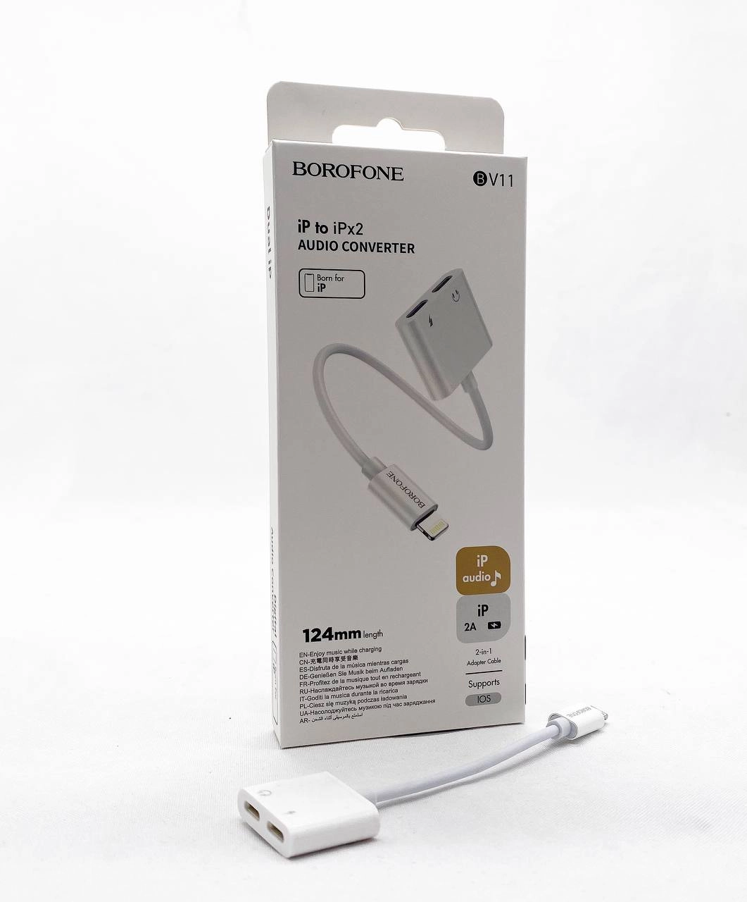 Адаптер BOROFONE BV11 Lightning на 2x Lightning (аудио + зарядка) цвет: белый в Узбекистане