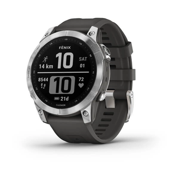 Смарт часы Garmin FENIX 7 серебристый с графитовым силиконовым ремешком купить