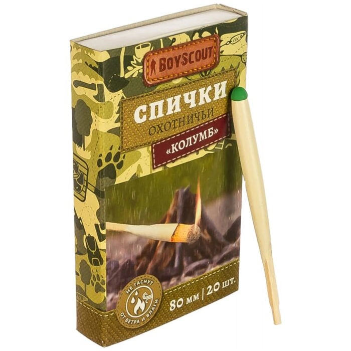 Спички BoyScout Колумб не гаснут от ветра и влаги 8см, 20шт купить