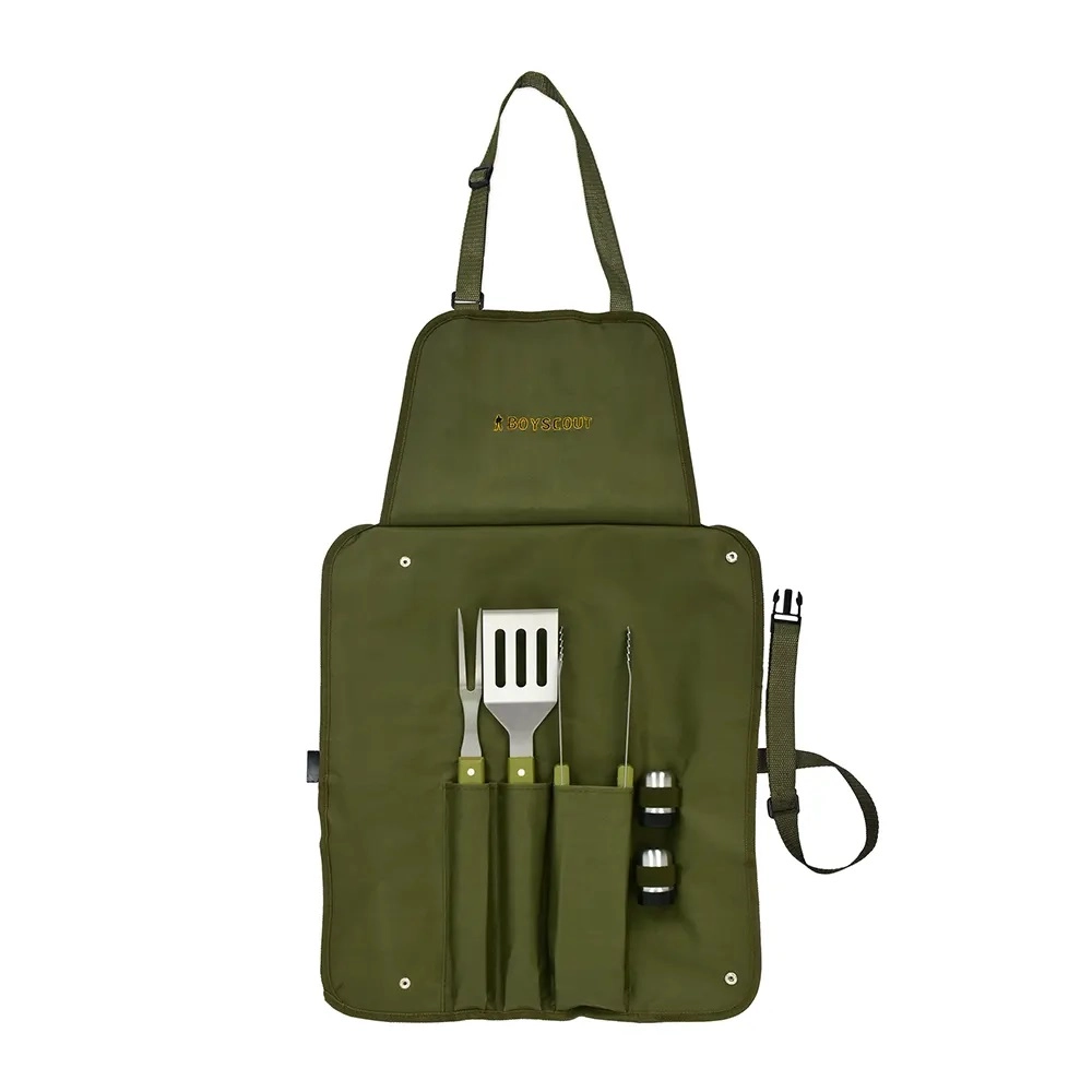 BoyScout barbekyu anjomlari to‘plami (sumka-fartuk, vilka, kurakcha, qisqich, tuzdon, murchdon) sotib olish