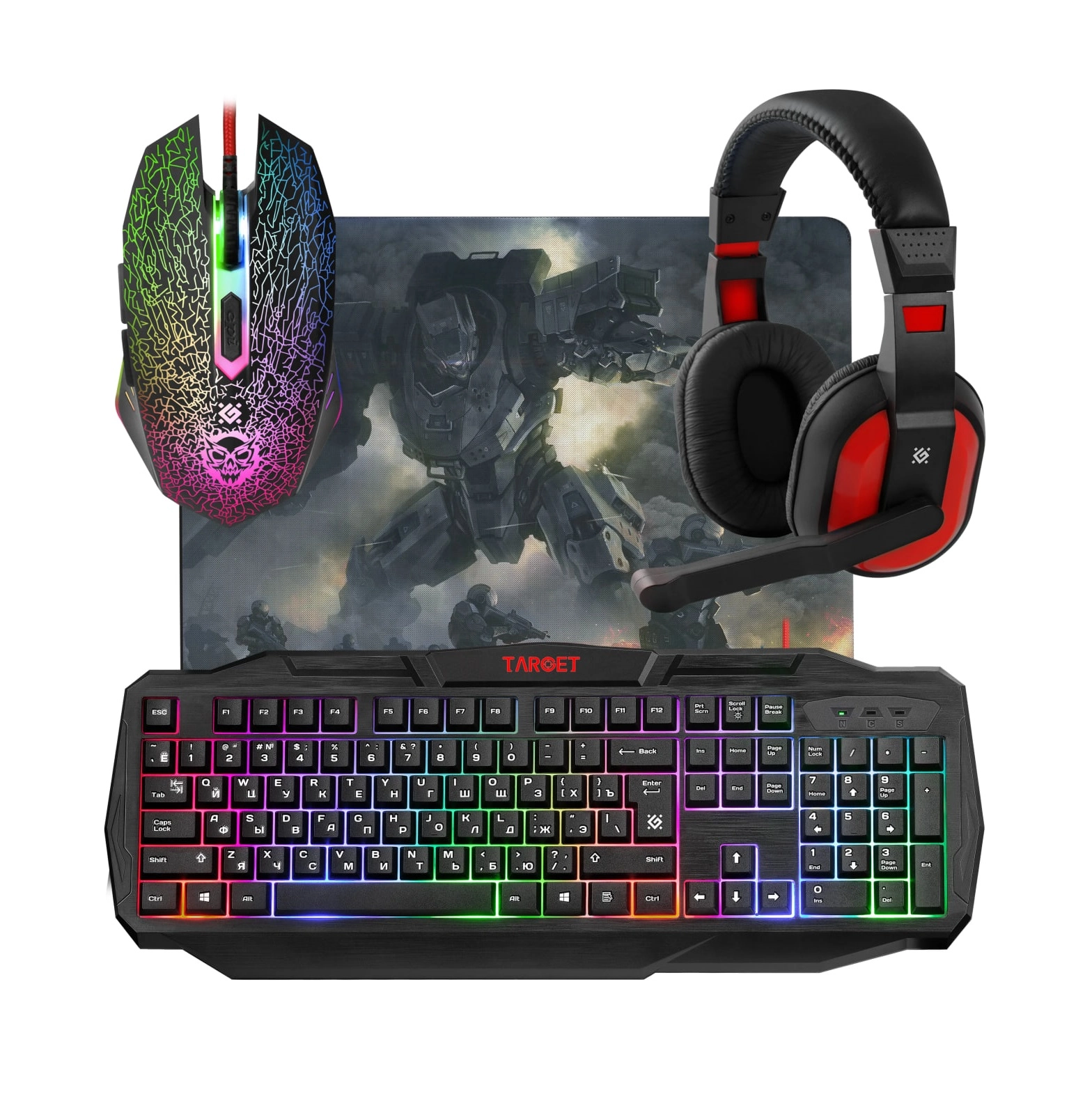 Defender Target MKP-350  (klaviatura, sichqoncha, naushnik + gilamcha) qora  o'yinlar to'plami sotib olish