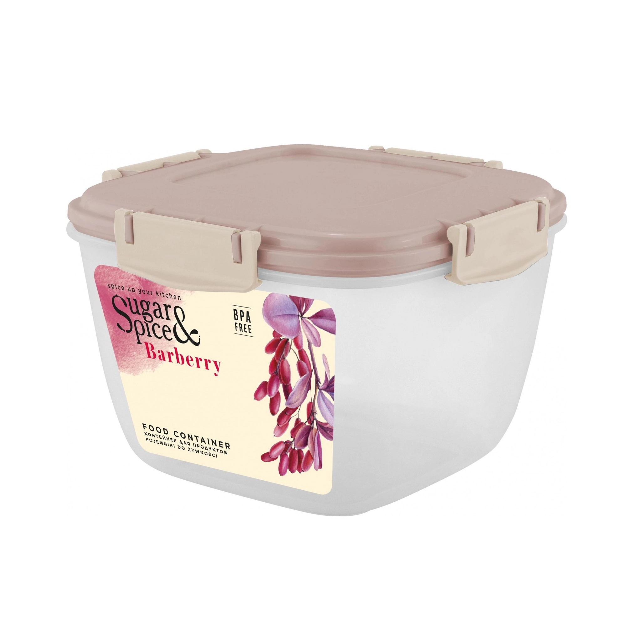 Контейнер для продуктов Sugar&Spice Вarberry, с защелками, герметичный, 1,35л, квадратный, 165х165х110 латте sotib olish
