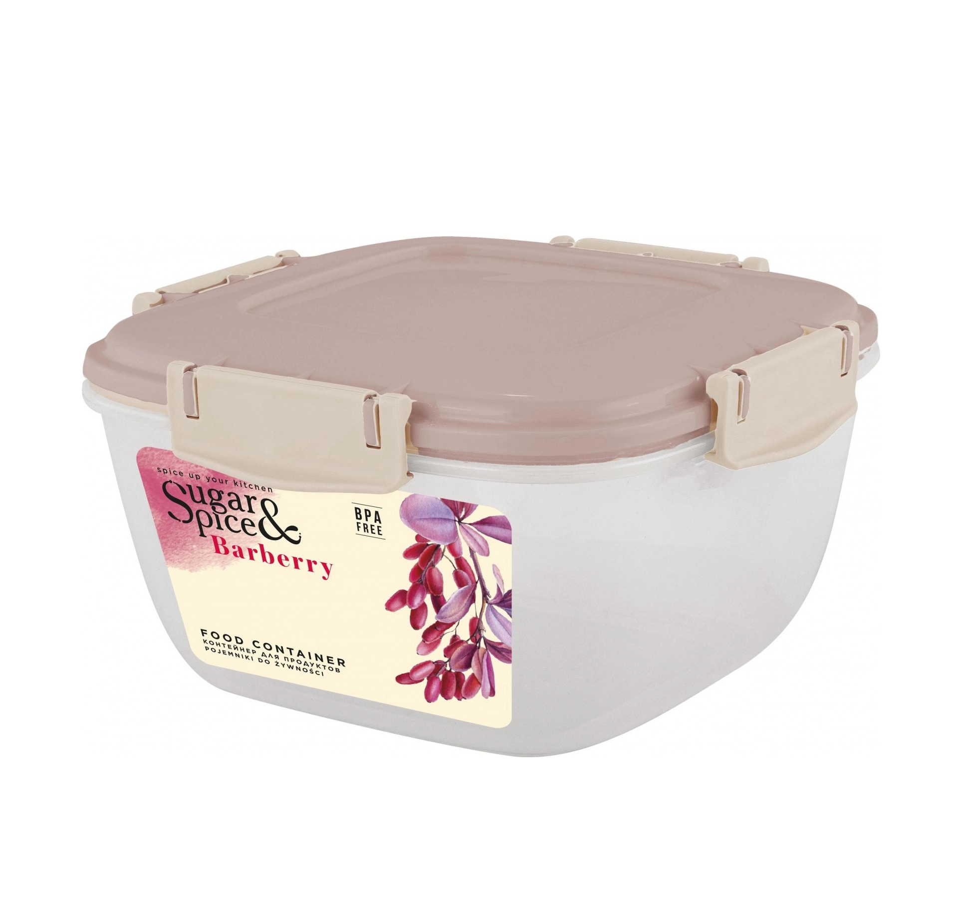 Контейнер для продуктов Sugar&Spice Вarberry, с защелками, герметичный, 1л, квадратный латте купить