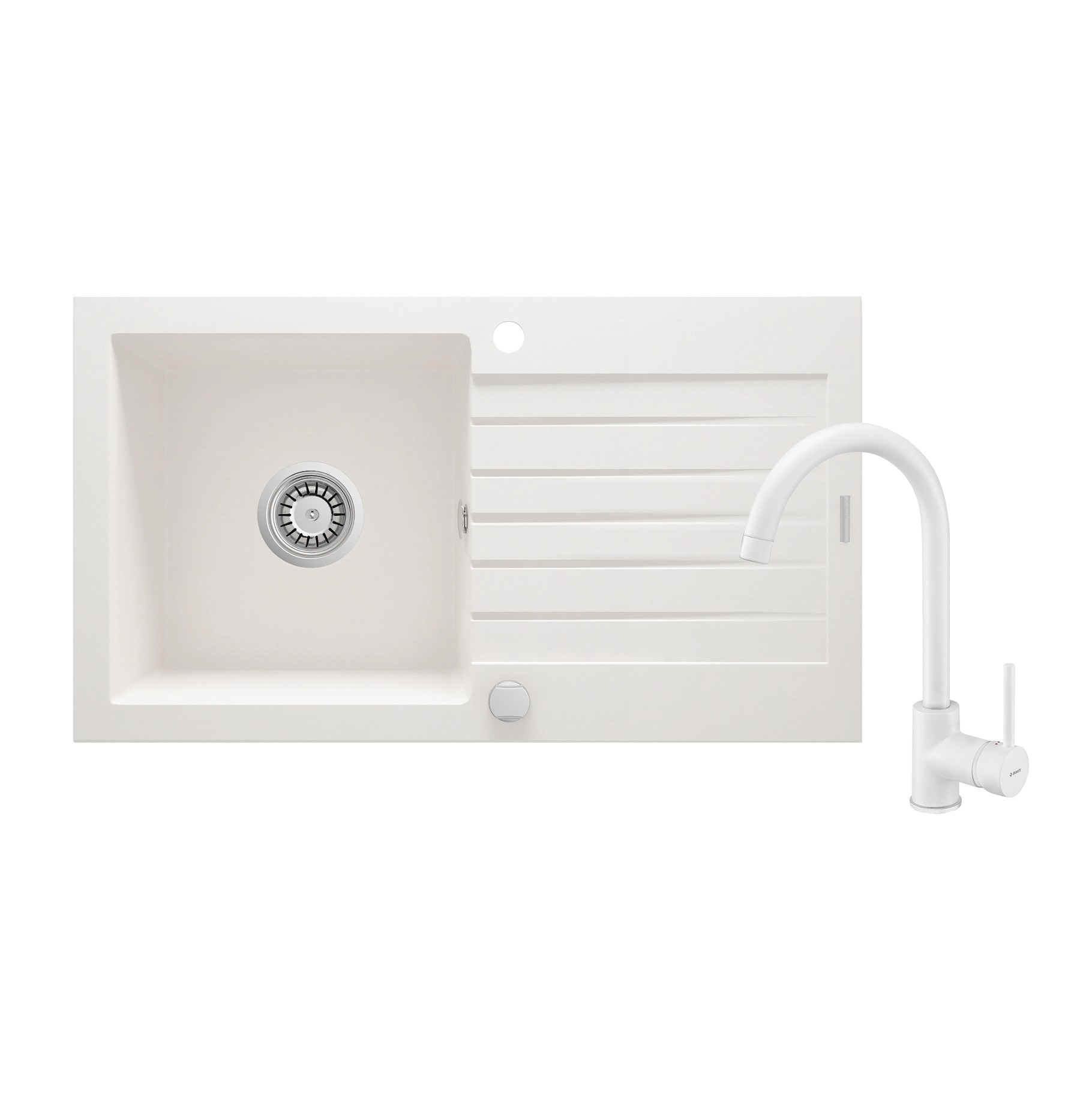 Кухонная мойка со смесителем Deante ZORBA Алебастр (с осушкой) sotib olish