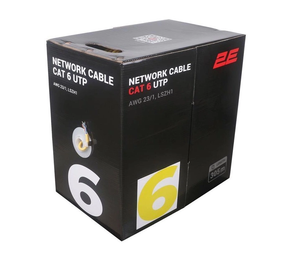 Кабель 2E CAT 6, U-UTP, 305м, AWG 23/1, LSZH-1, желтый купить
