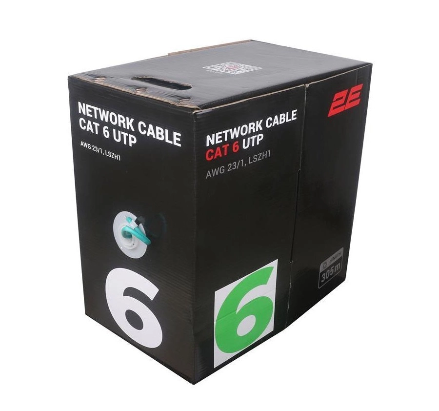 Кабель 2E CAT 6, U-UTP, 305м, AWG 23/1, LSZH-1, зеленый купить