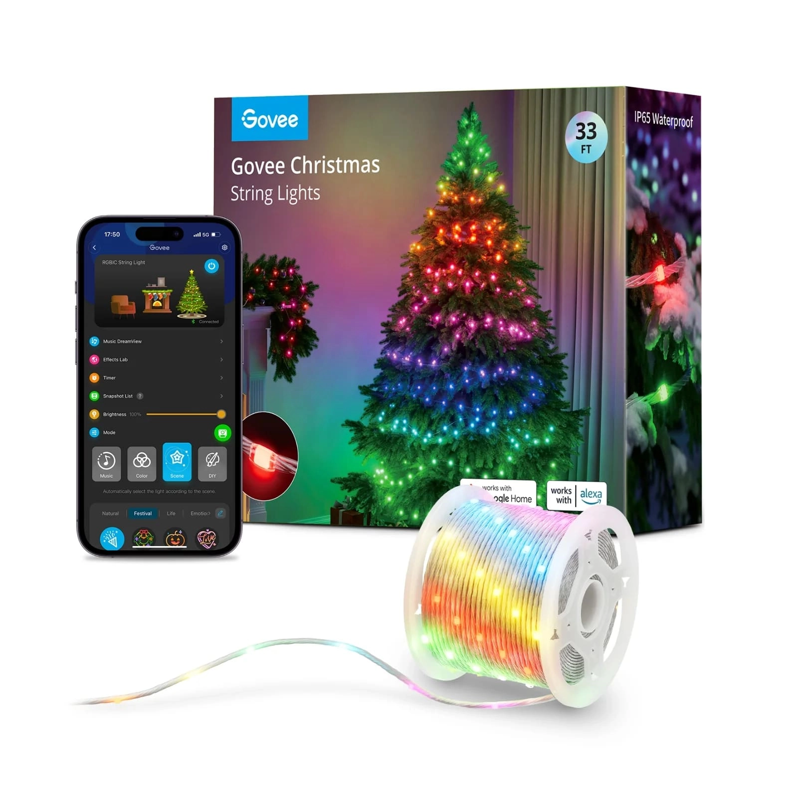 Гирлянда Smart LED Govee H70C1 Christmas Light RGB, IP65, 10м, кабель прозрачный - фото №2 Гирлянда Smart LED Govee H70C1 Christmas Light RGB, IP65, 10м, кабель прозрачный купить