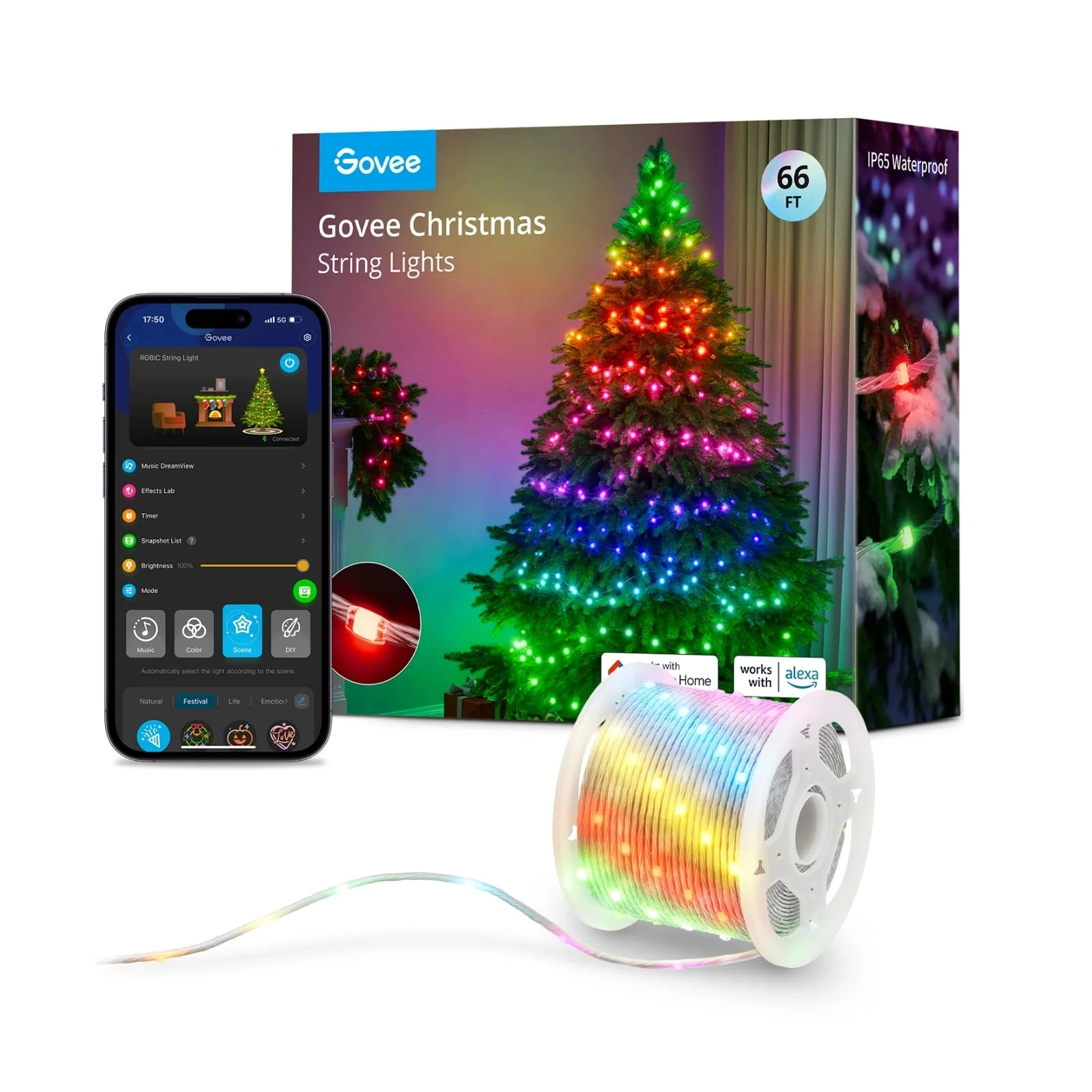 Girlyanda Smart LED Govee H70C2 Christmas Light RGB, IP65, 20m, shaffof kabel sotib olish