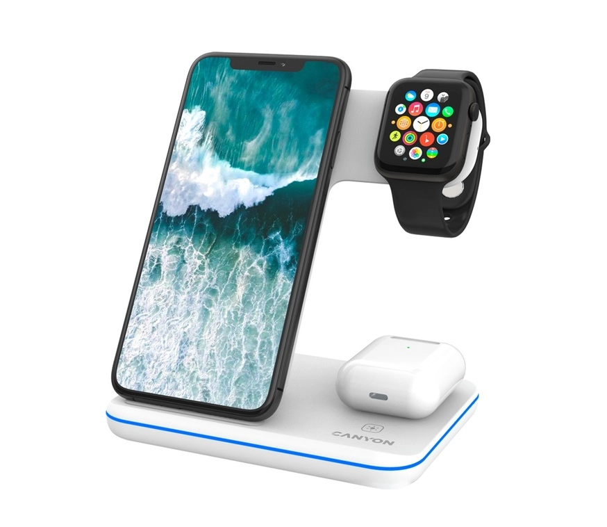 Беспроводное зарядное устройство Canyon WS-303 3 в 1 QI White купить