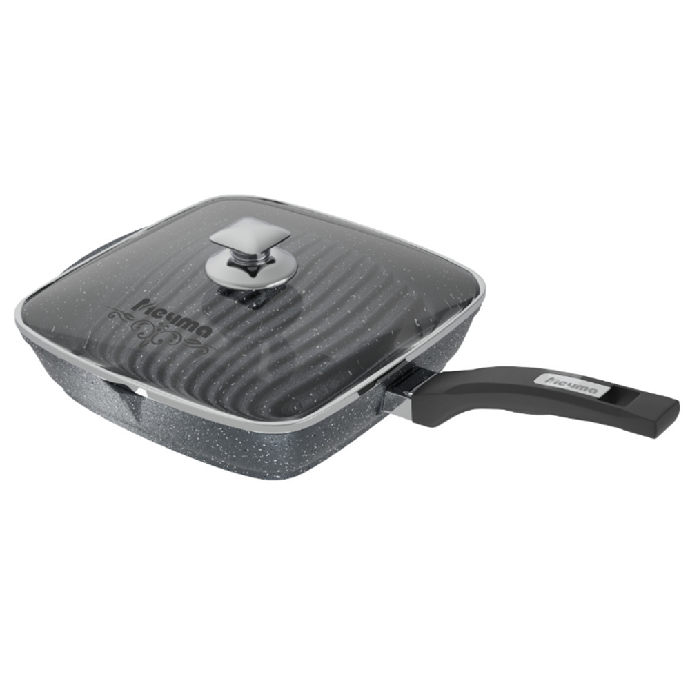 Сковорода Мечта квадрат несъемной ручкой и крышкой серый  (28см) купить