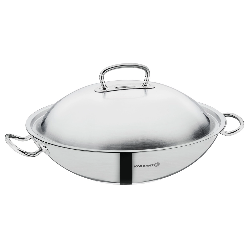 Korkmaz Proline 36 sm 6.8 l, zanglamaydigan po&lsquo;lat, ko&lsquo;p qatlamli kapsulali taglik, sous Wok-tovasi (A2798) , Silver sotib olish