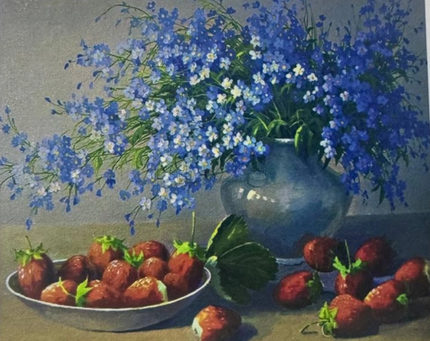 Raqamlar bo'yicha rasm chizish "Gullar bilan qulupnay" (40x50 sm) sotib olish