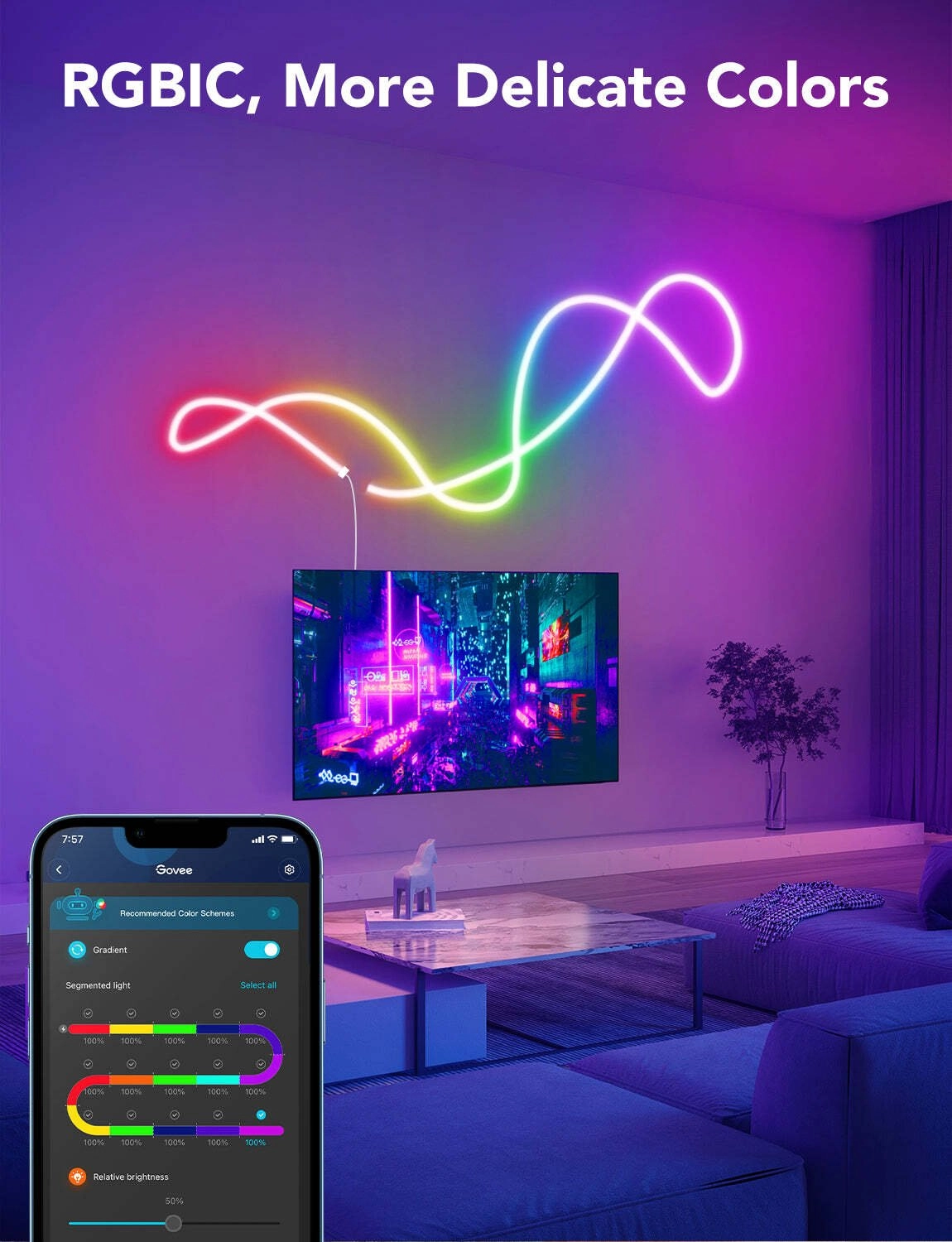 LED aqlli lenta Govee H61A0 Neon LED Strip Light 3м Белый O'zbekistonda