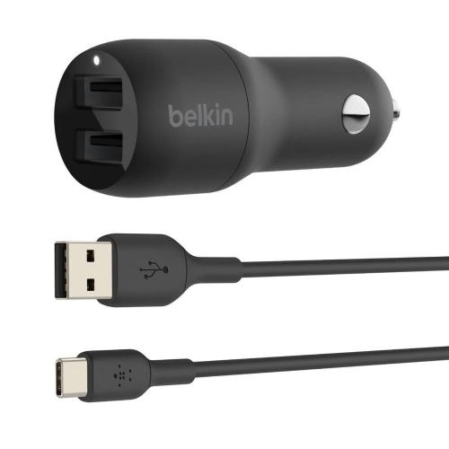 Автомобильное зарядное устройство Belkin с двумя портами USB-A с кабелем USB-C/USB-A (CCE001BT1MBK) недорого