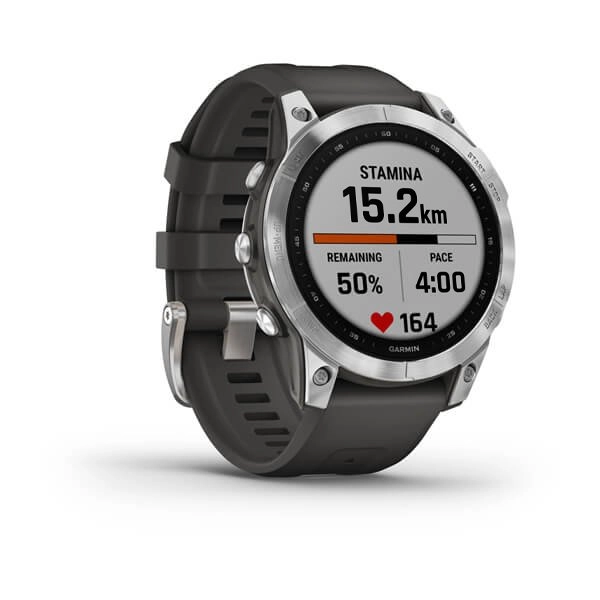 Смарт часы Garmin FENIX 7 серебристый с графитовым силиконовым ремешком недорого