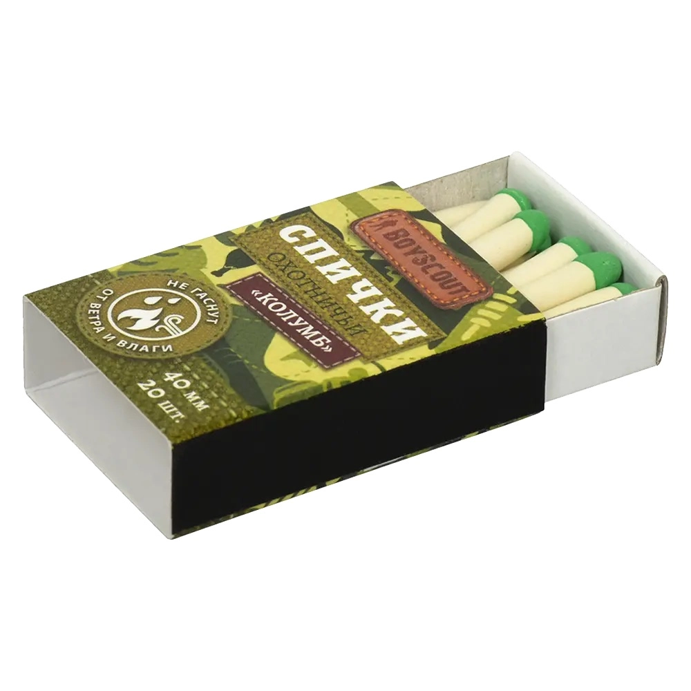 BoyScout Columb shamol va namlikda o‘maydigan gugurti, 40 mm, 20 dona arzon