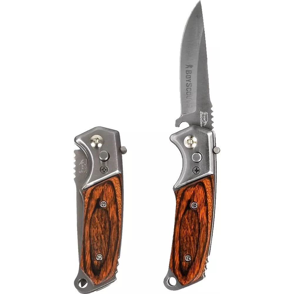 BoyScout avtomatik yig‘iluvchi pichog‘i, yog‘och tutqichli (8,5/14,5 sm) arzon