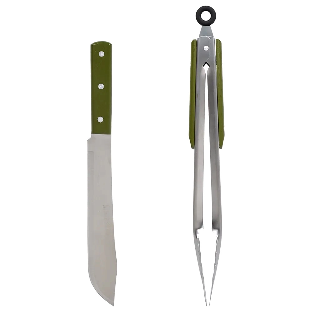 BoyScout gril, barbekyu, mangal uchun oshxona to'plami (zanglamaydigan po'latdan yasalgan pichoq va qisqichlar) arzon