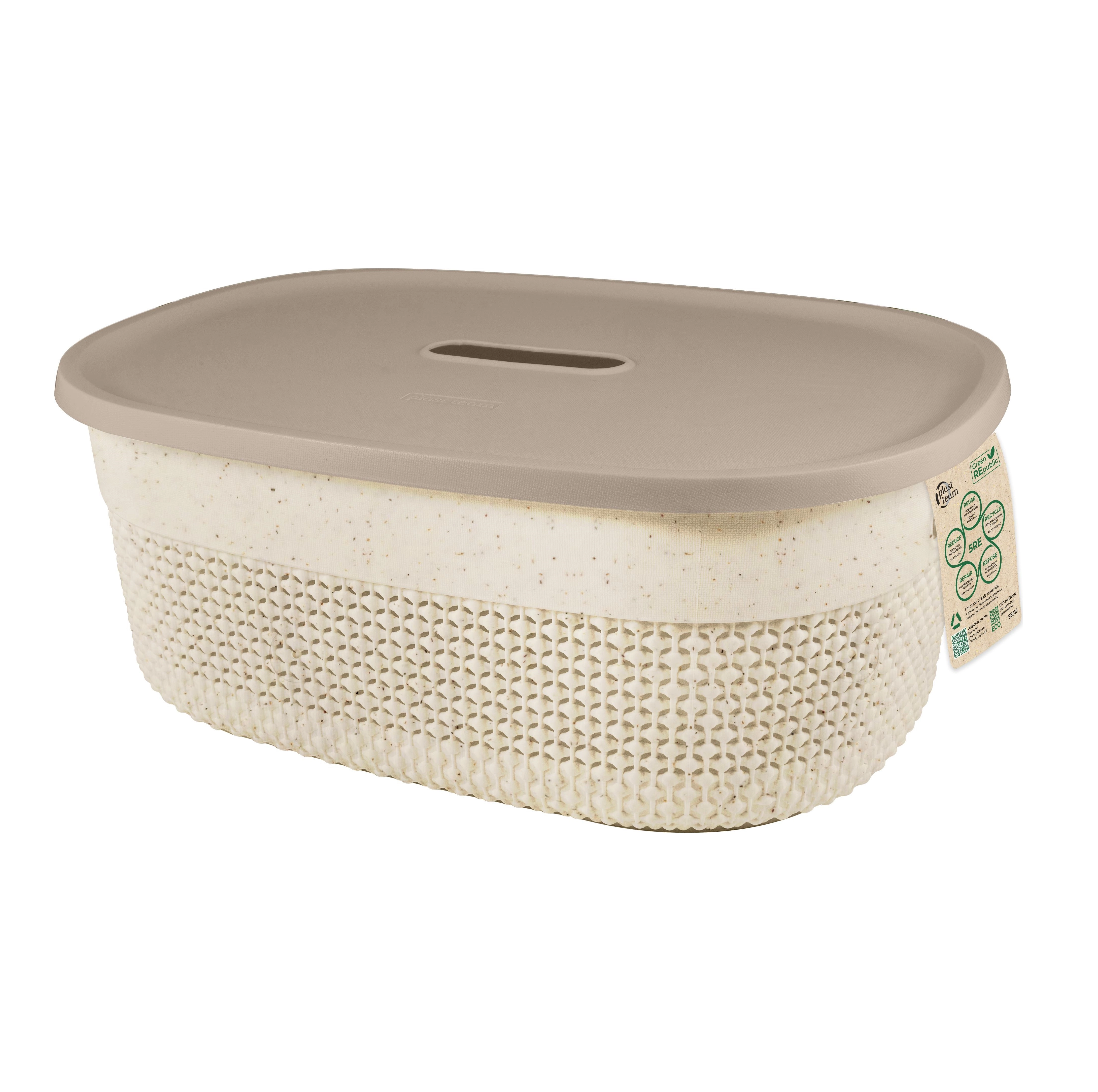 Корзина для хранения Plast Team Green Republic, с крышкой и ручками, 12л лен sotib olish