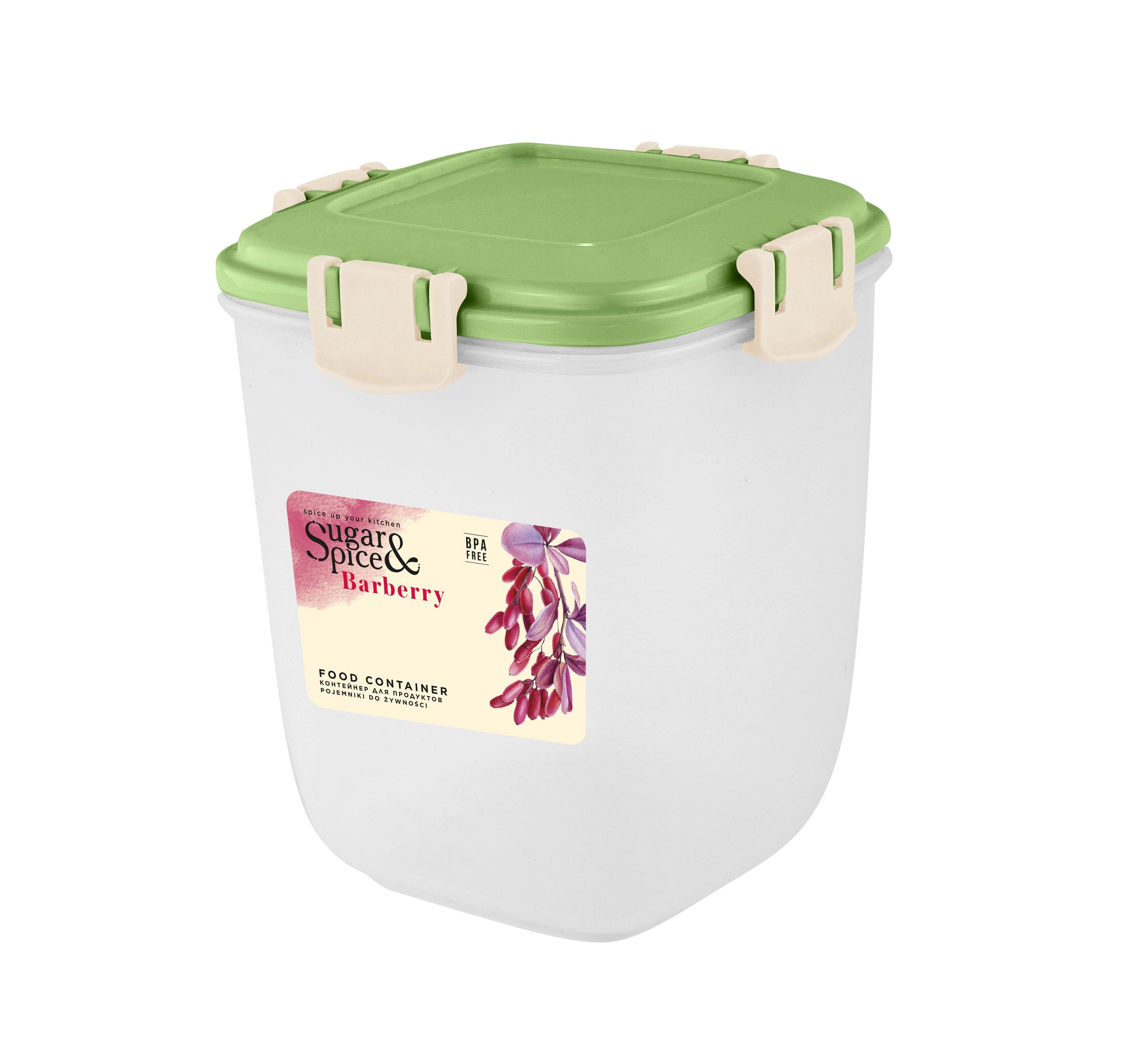 Контейнер для продуктов Sugar&Spice Вarberry, с защелками, герметичный, 0,9л, высокий, 120х120х134 фисташка купить