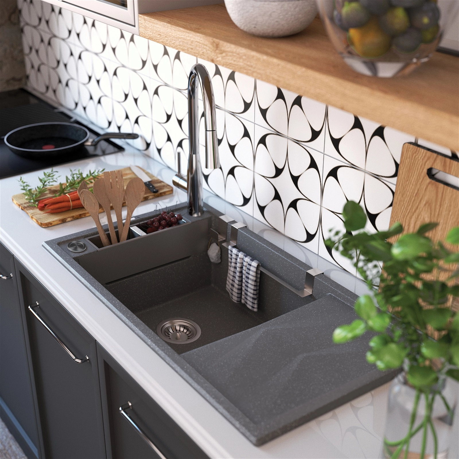 Кухонная мойка Deante MAGNETIC Серый (с осушкой) ZRM_S113 arzon